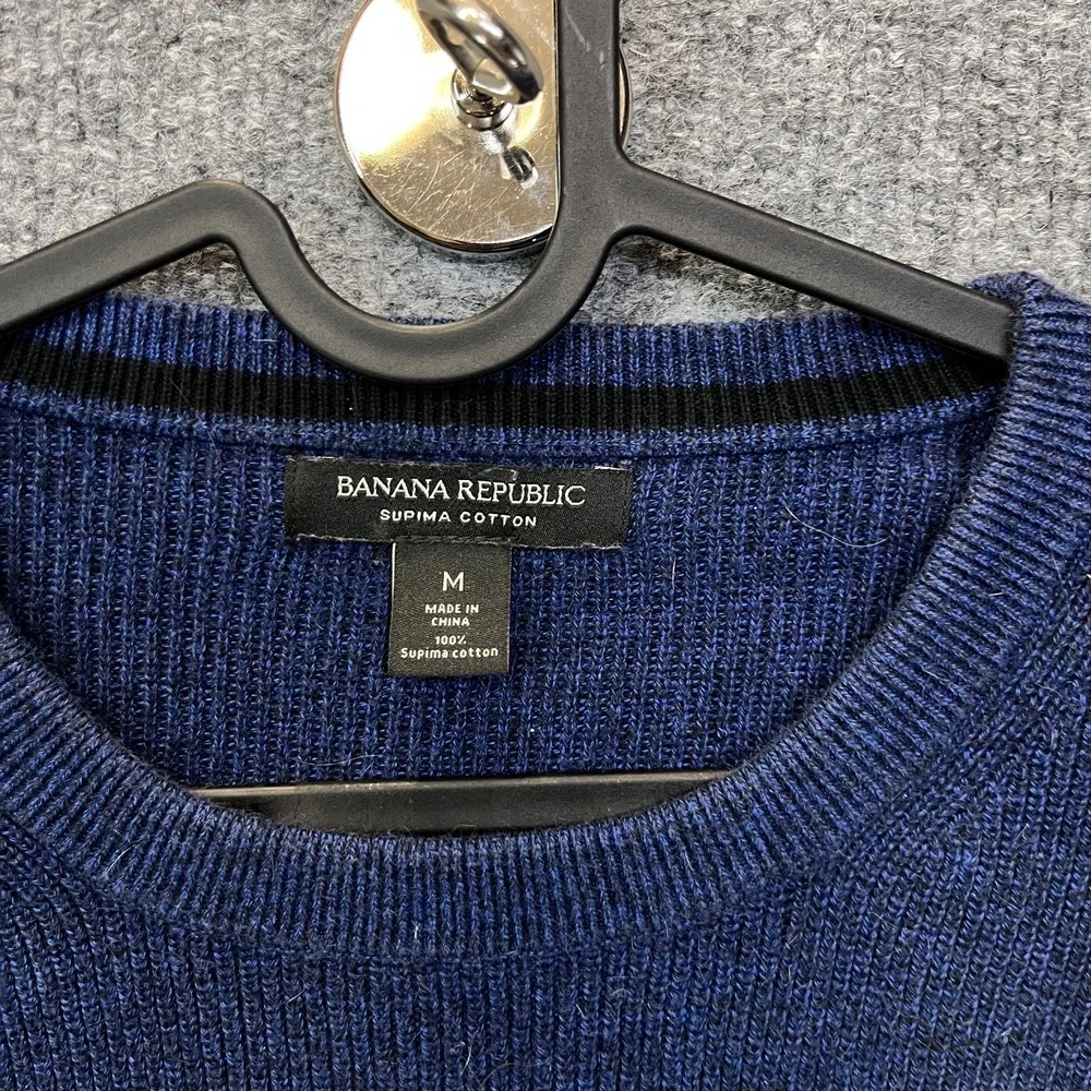 Banana Republic Supima Cotton Sweater Men's Blue Ribbed Knit Pullover - Medium